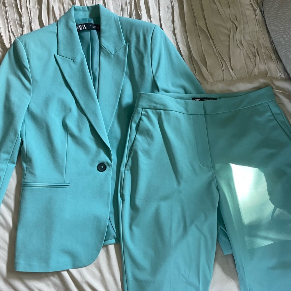 Zara Turquoise Blazer and Pants Set